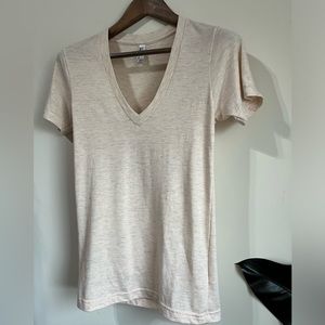 Vintage American Apparel Tri Blend v neck t shirt SMALL cream/ light beige
